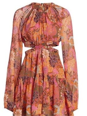 A.L.C. Pink and Orange Floral Tie-Front Dress